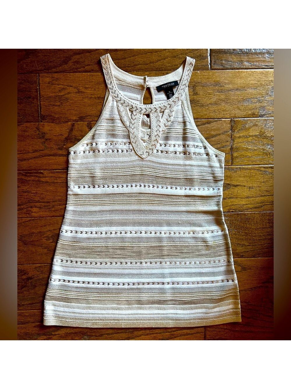 WHITE HOUSE | BLACK MARKET Women’s Embellished Halter Ecru W Pearl Dust. Size M - Picture 3 of 7